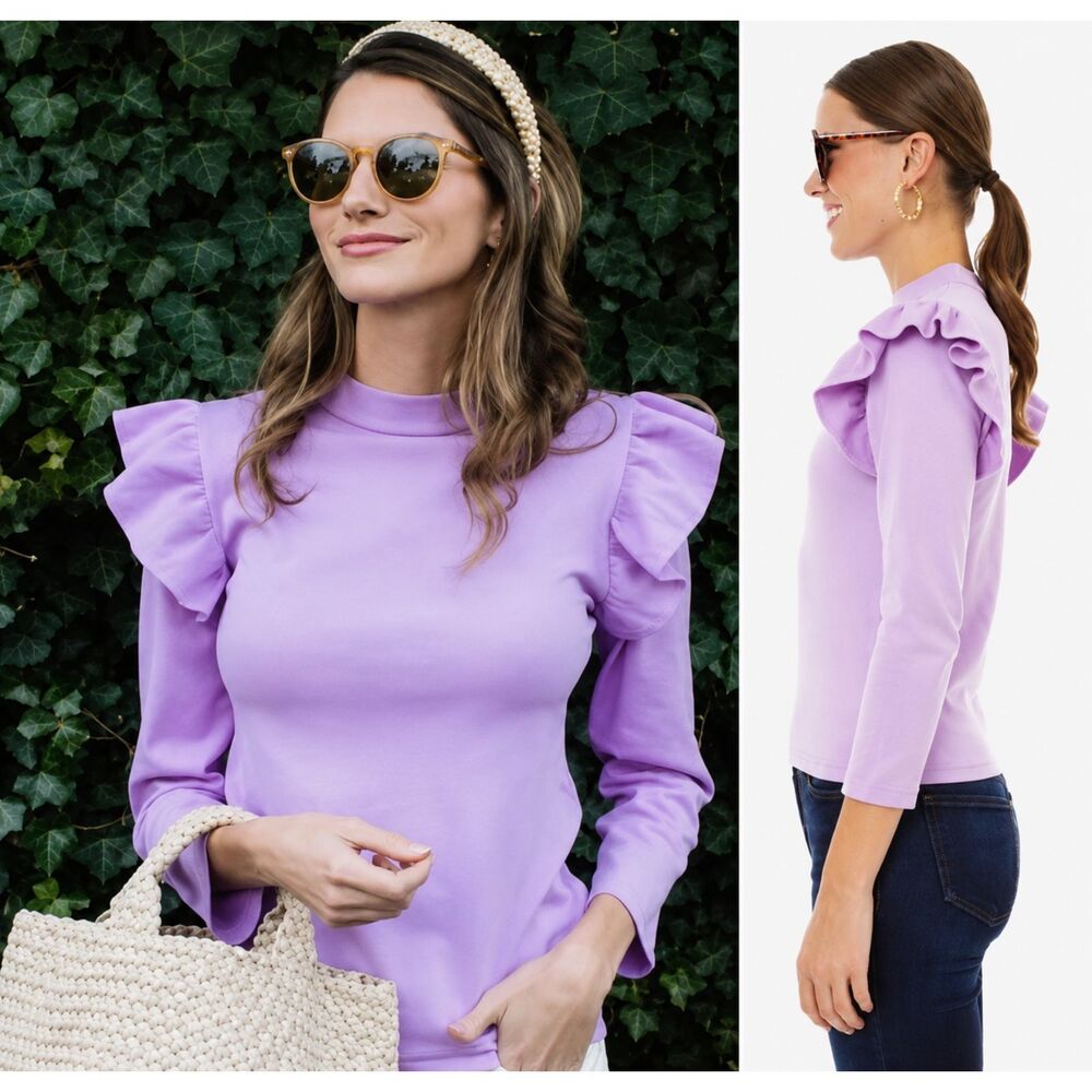 Tuckernuck Pomander Place Lavender Purple Ruffle Sleeve Sweater Top Sz XS NWOT